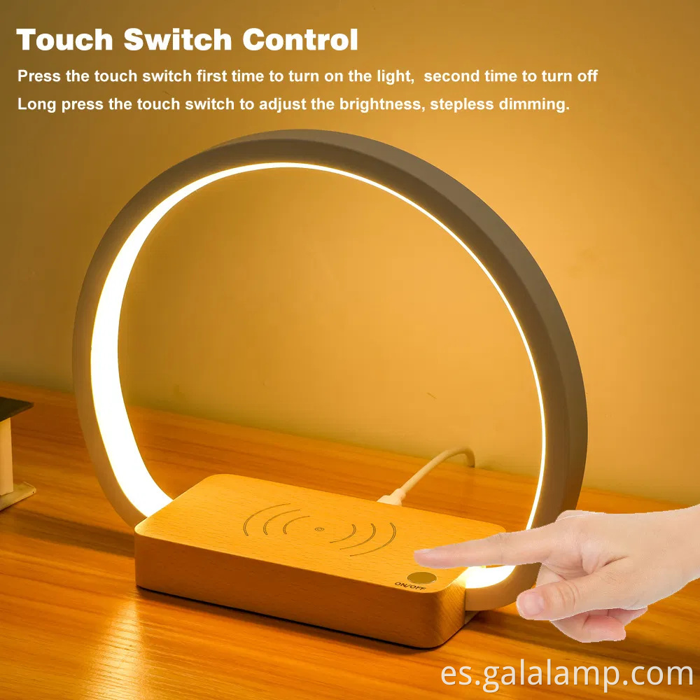 Lámpara de noche moderna del sensor táctil con cargador inalámbrico y puerto USB